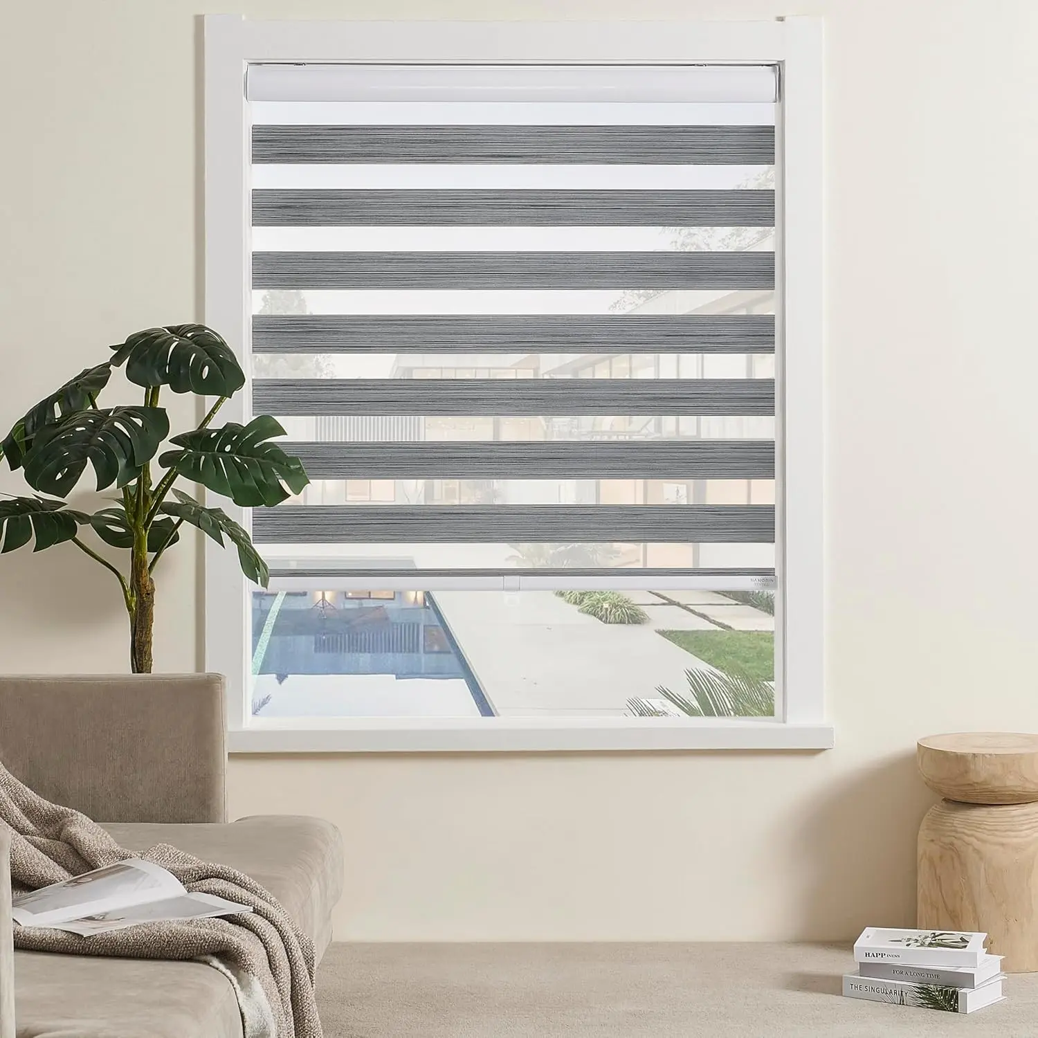 Cordless Zebra Blinds for Indoor Windows Free-Stop Zebra Shades Dual Layer Light Filtering Sheer Shades Roller Window Blinds for Home (22" W X 72" H, Grey)