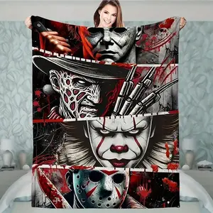 Horror Movie Watching Blanket, Halloween Blanket Gift, Movie Blanket, Horror Blanket Gifts for Halloween for Couch Sofa Bed Soft Fuzzy Fleece Holiday Blanket Gift Home Bedroom Decor