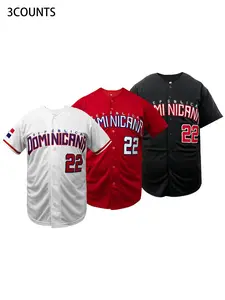 Men's Dominicana #22 Embroidered Baseball Jersey, V Neck Button Front Baseball Shirt, Comfortable and Breathable Casual Loose Fit Short Sleeve Sportswear,Gift for Training,Thanksgiving,Christmas,New Year