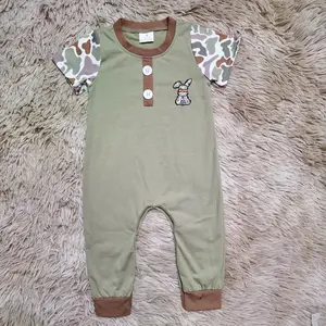 Short sleeves camo rabbit embroidery romper baby boy Easter boutique clothes