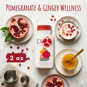 Daily Wellness Ginger Turmeric Juice Shot Drink, Pomegranate Citrus Functional Beverage, Ready To Drink Energy Blend, Convenient Wellness Support Beverage, 2oz Single Serving Immune Style Drink