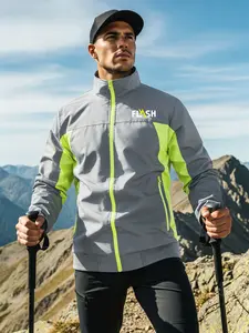 Men's Patchwork Sport Jacket, All-Season Fitted Outerwear, Lightweight Flash Print Windproof Coat, Zipper Pocket Design