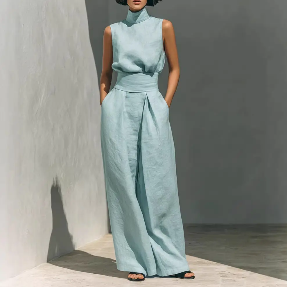Women's 2026 Summer New Arrival Basic Plus Size European-Style Cotton-Linen Sleeveless Top & Casual Trousers 2-Piece Set - Women's Clothes, Ideal for Lounging, Vacations, 2 Piece Set Plus Size, Tank Top, Korean, Xl, Everyday Wear