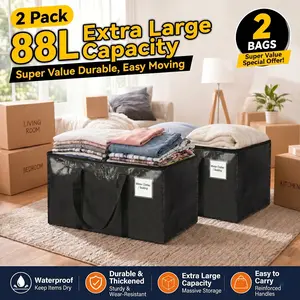 Heavy Duty Moving Bags - Strong Zipper & Wrap-Around Handles - Water-Resistant Storage Totes, Durable Alternative to Moving Boxes - 2 Pack - Black