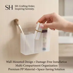 3pc Makeup Cabinet Mirror Organizer Box, 9 Storage Compartments, Wall-Mounted No-Drill Transparent Simple Design, Cosmetics & Miscellaneous Storage