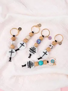 Bohemian Beaded Bag Charm, Religious Quote Wooden Bead Keychain, Easter Religious Gift, Durable Key Chain, Fashionable Key Ring