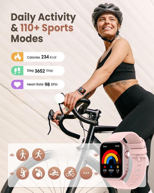 G62 Smart Watch for Women 1.83" HD Screen Bluetooth Calls Messages Notifications Sleep Heart Rate SpO2 BP Monitor 110 Sports Modes Fitness Tracker 1000mAh Battery Android iPhone Compatible nothing  watch  pro Wristwatch Automatic，Fashion Smartwatch