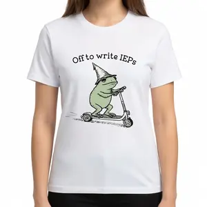 School Psychologist Frog on Scooter T-Shirt, Unisex Special Education IEP Graphic Tee, SPED Inclusion Teacher Counselor Novelty Short Sleeve Apparel for Men and Women, Aesthetic Language Therapy Gift Fashion Top, Viral Trendy Retro Streetwear Shirt