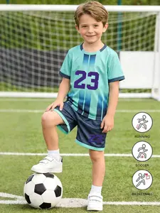 Summer Boys' Football Sports Set, Top with Number 23 Print, Loose-Fit Breathable Pants, Ideal for Soccer Training, Perfect Gift for Kids, Sporty Breathable Outfits