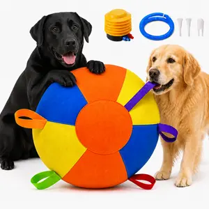 Large Dog Herding Ball with Handles & Pump, Inflatable Outdoor Push-and-Chase Exercise Toy for Active Breeds, Fabric-Covered Interactive Training Ball for Border Collies, Australian Shepherds, Supervised Play extra-large size high-energ high-energy water