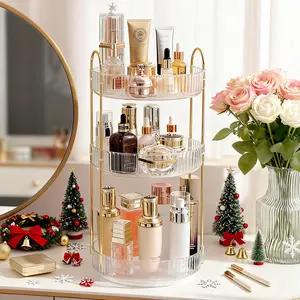 【Lazy Susan】Raybee 2-3 Tier 360° Smooth Rotating Makeup Organizer, Large Adjustable Acrylic Cosmetic Holder, Dustproof Stackable Storage Boxes for Makeup, Spinning Bathroom Countertop, Perfume Skincare Lipstick Storage, Perfect Vanity Organizer for Girls