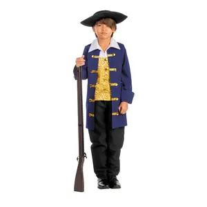 Colonial Costume Dress For Kids - Long Sleeves Navy Coat with Gold Vest & Pants - Boys Costume For Halloween, Role Play, Pretend Play Fun, Theme Party & Cosplay