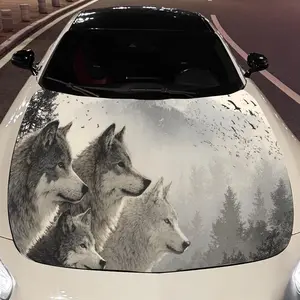 New Hot Retro Wolf Pack Car Engine Hood Sticker, Auto Vinyl Wraps, Waterproof Self-adhesive Vehicle Decal, Durable & Anti-scratch Auto E For Car Decor
