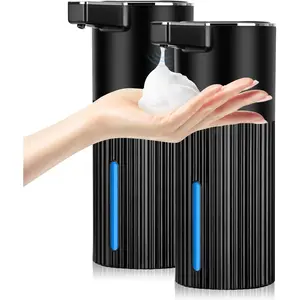 2 Pack Automatic Soap Dispenser: 14oz Plastic - Foaming Touchless 4 Level Adjustable Wall Mount Foam Black Rechargeable Electric Auto Smart Soap Dispenser Set - Bathroom Kitchen Hand Dish Lotion