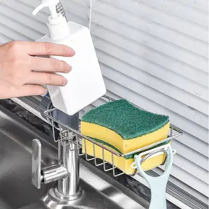Kitchen Stainless Steel Faucet Holder Rack, No-Drill Towel Drying Rack, Sponge Brush Drainage Rack, Sink Storage Organizer