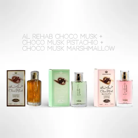 Choco Musk Trio Bundle – Original + Marshmallow + Pistachio – 3 x 50ml Eau de Parfum – Long-Lasting Sweet Gourmand Fragrance Set