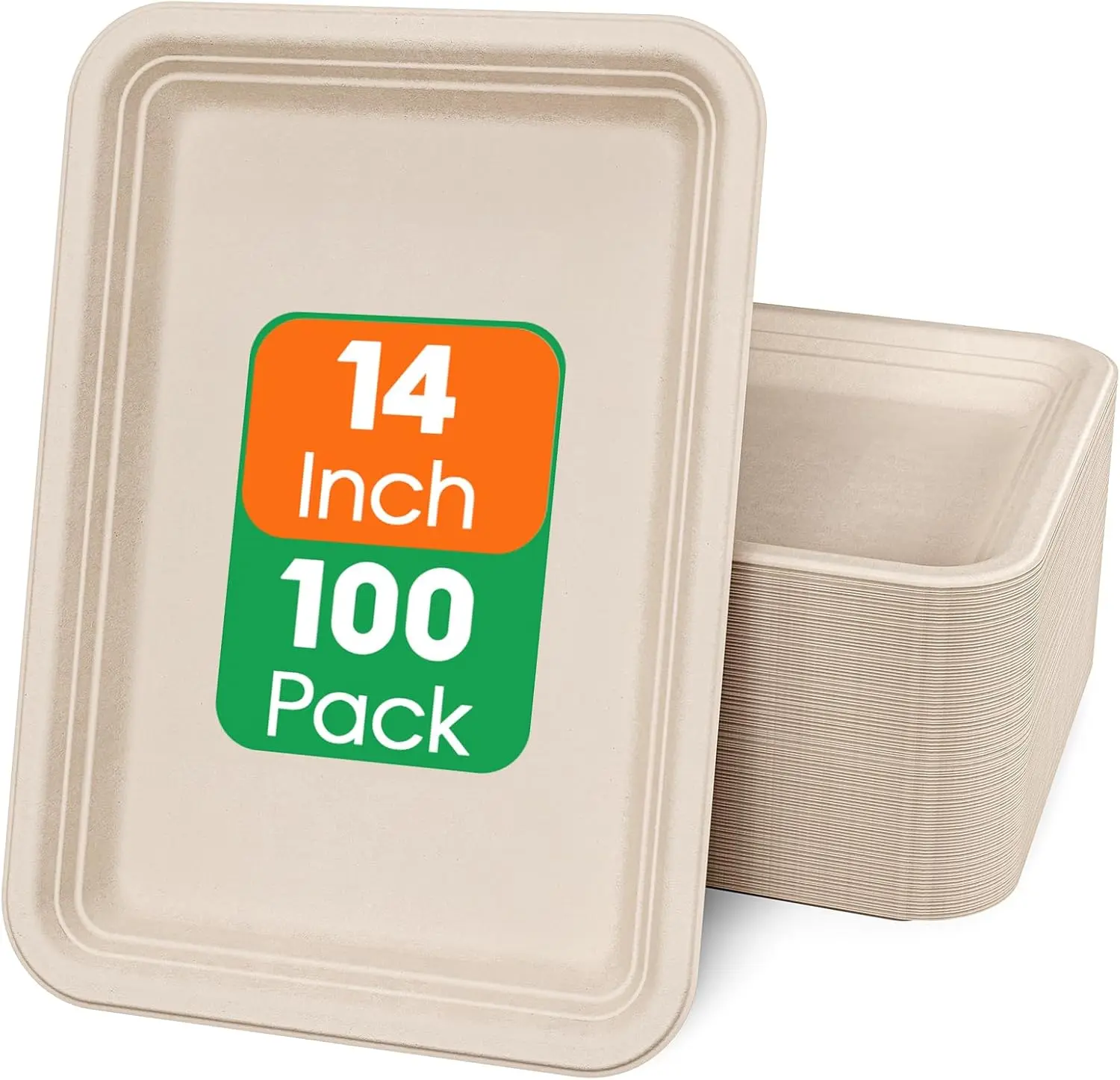 100 Pack 14 Inch Disposable  Crawfish Trays, Compostable Large Paper Plates, Disposable Thanksgiving Trays for Serving , Turkey, BBQ, Seafood Boil Party Supplies(Nature)