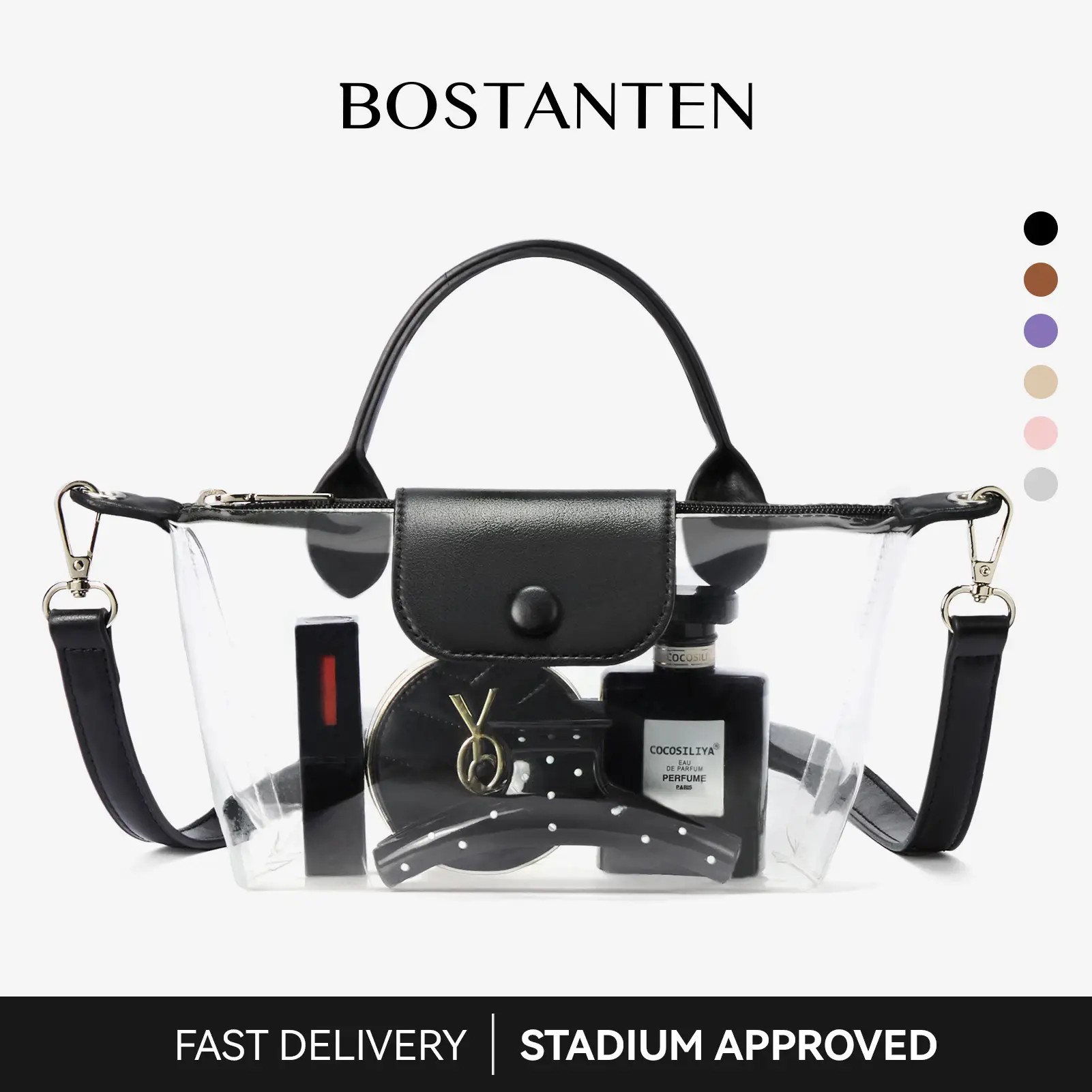 BOSTANTEN Clear Bag for Stadium Approved Small Crossbody Purse Handbags for Concerts Sports Events Leather