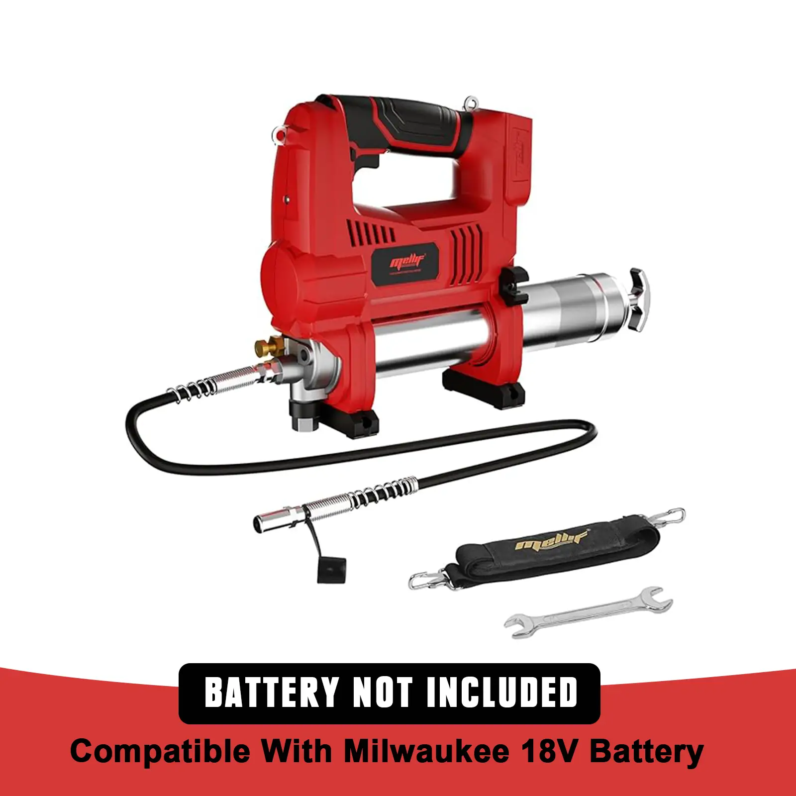 Mellif Power Grease Gun Compatible with Milwaukee 18V Battery (Tool ONLY), 10,000 PSI, Brushless Motor, 5 Variable Speed, 14 OZ Capacity, 30" Hose, Bu