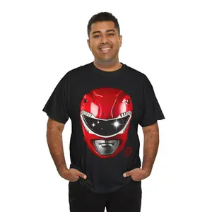 Red Power Ranger MMPR Tee - Casual Vintage Graphic T-Shirt with Red Mask Design, Oversized Fit, Classic Style