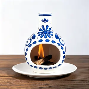 2-Piece set Mini Chimney Incense Burner Set with Round White Ceramic Tray, Handmade Ceramic Palo Santo Sage Holder, Heat-Resistant Decorative Censer for Stick Incense and Smudge, Meditation Yoga Home Decor Spiritual Gift for Relaxation Ritual