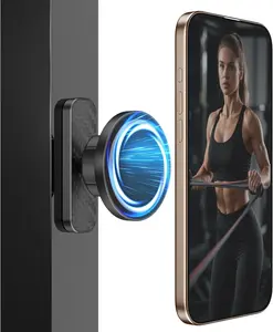 Dual Magnetic Phone Holder for Gym,360°Adjustable Gym Phone Holder Magnet,Strong Magnet,Gym Accessories Essentials for Men/Women,Compatible with MagSafe for iPhone 17/16/15/14/13 Pro Max Plus ＆ Android