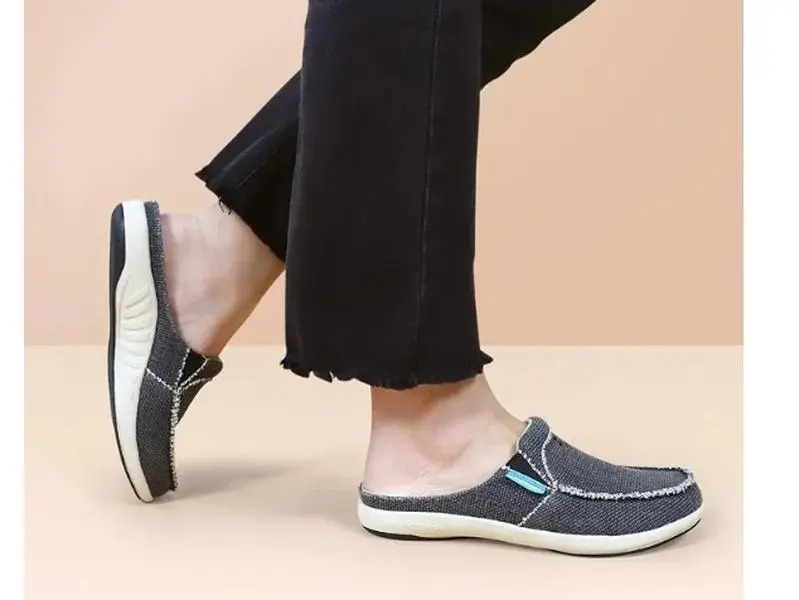 GeckoMan Women Arch Support Canvas Slipper Loafers -Black Footwear Boy Walking Shoes Shoe Slide Comfort Casual