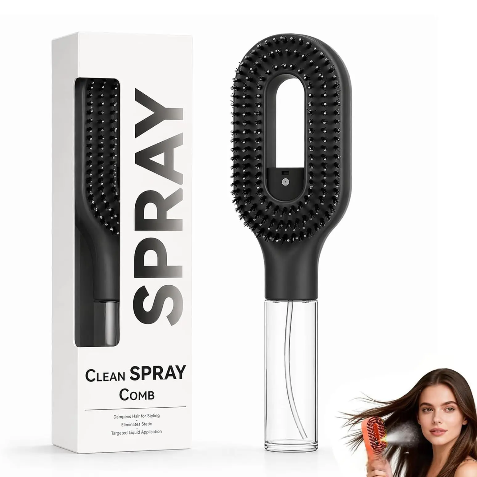 2-in-1 Detangler Hair Brush, With Mister Spray, Wet & Dry Detangling Brush for Curly, Wavy & Straight Hair | No-Tangle Anti-Frizz Hair Care Brush,Water Reservoir 50ml.