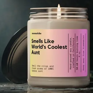 Smells Like World's Coolest Aunt Soy Wax Candle - 50-60 Hours Burn Time, 100% Cotton Wick, Reusable Glass Jar, Eco-Friendly Vegan Formula, 9 Scent Options