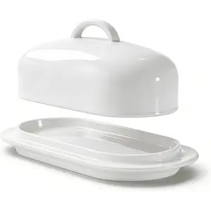 Ceramic Butter Dish with Lid, Small 6" White Butter Dish with Handle, Butter Tray Container for Countertop