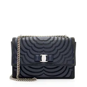 Pre-owned SALVATORE FERRAGAMO Calfskin Crossbody Bags Ferragamo Suede Vara Bow Chain Flap Bag