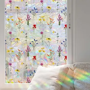 1Pc (45*100cm) Watercolor Wildflowers Colorful Static Window Cling, Rainbow Light Glass Sticker for Kids Room Decor