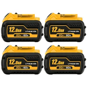 4-Pack 12000mAh Replacement for Dewalt 20V/60V Flexvolt Battery Compatible with Dewalt 20V 60V Max Lithium Ion Batteries DCB612/DCB609/DCB606/DCB208/DCB207/DCB206/DCB204/DCB203/DCB201(Yellow)