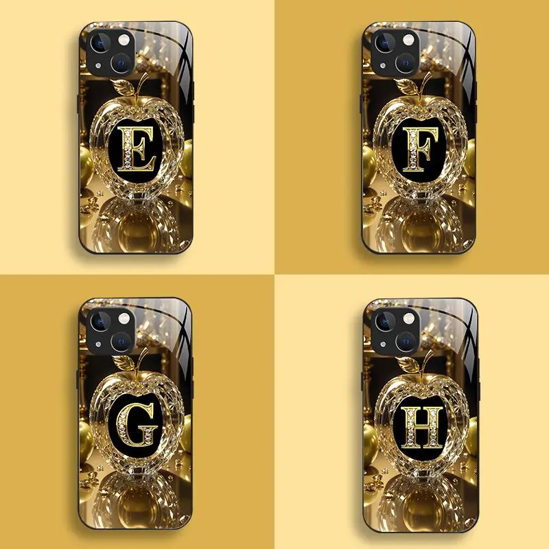 High-End Letter Glass Protective Casing for iPhone 15 - Business-Style, Simple Metal Paint Electroplated Cover, Shockproof, Anti-Fingerprint, Affordable Accessory for Smartphone, Cellphone, Handheld Devices