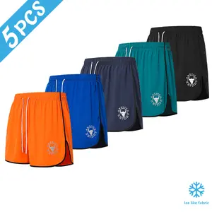 Men's 5-Pack Lightweight Ice Silk Shorts - Drawstring Waistband, Printed Logo, Cool & Comfortable Loungewear Essential