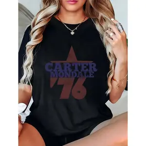 Women's Vintage Carter Mondale '76 Star Graphic T - Shirt Casual Retro Political Campaign Tee for Ladies Daily Streetwear
