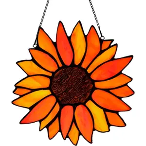 Sun Flower Suncatcher Stained Glass Window Hangings, Sunflower Decor Wall Art for Kitchen Livingroom Office,Sunflower Gift for Mom Women Aunt Sister Friends