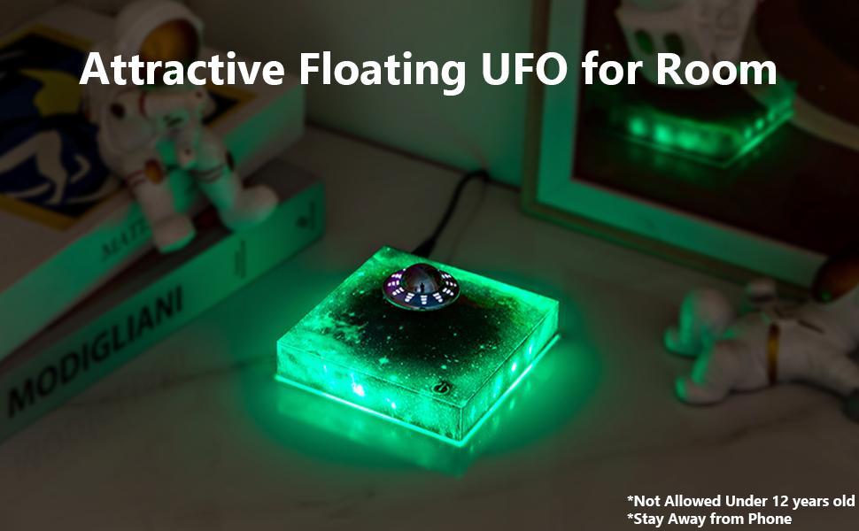 [Wireless Power Transmission] Levitating Floating UFO Lamp Lights, Magnetic Levitation Decor Display UFO, Unique Toy Gift for Desk,Room,Office, Rotating Illuminated UFO, RGB Galaxy Base, Touch Control
