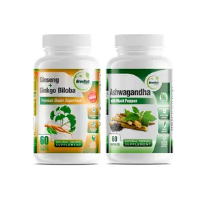 GreeNatr MIND & MOOD BALANCE BUNDLE - Panax Ginseng & Ginkgo Biloba and Ashwagandha - Improved Memory & Focus - Enhanced Mood & Cognitive Function (60 Caps Each Bottle)