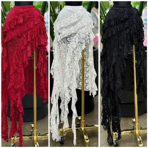 Lace ruffled high-low skirt