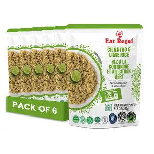 Eat Regal Cilantro & Lime Microwave Parboiled Rice Pack of 6, 8.8oz - Instant Rice Ready in 90 Seconds, No Refrigeration, Side Dish, Savory Food