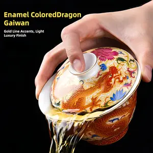 Hand‑Painted Enamel Porcelain Dragon Gaiwan