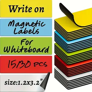 15/30 Piece Magnetic Labels, Waterproof Whiteboard Tags with Colorful Borders, Ideal for Fridge Office Garage Storage Shelves Waterproof Writable Whiteboard Labels Higher End Fridge Magnets