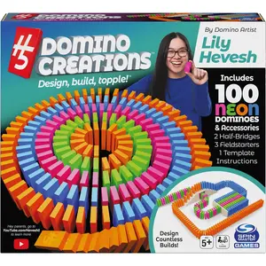 Games, Lily Hevesh H5 Domino Creations 100-Piece Neon Dominoes Set, Building Toys for Kids & Family, Classic Activity Game, 1 & Up Players, for Ages 5 & Up