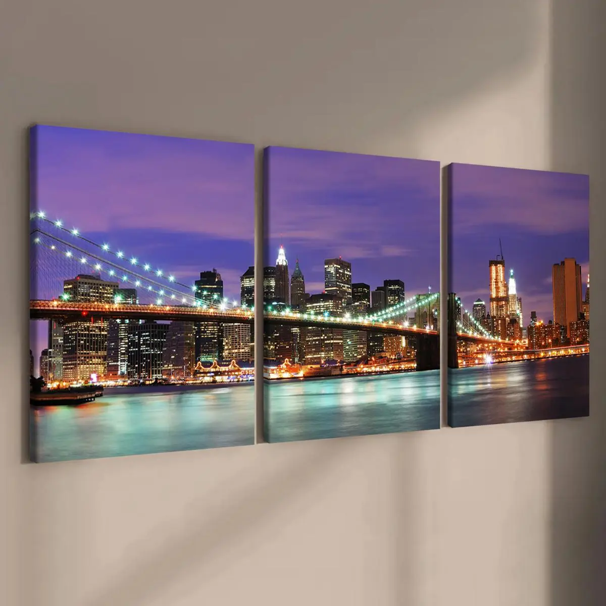 Wooden Framed Canvas Painting Art Print Artwork, 3 Counts/set Bustling City Bridge Pattern Cool Wall Art, Wall Picture Decor, Wall Decor for Home Living Room Bedroom Office
