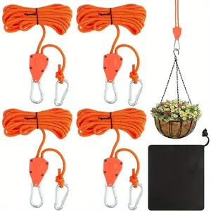 4 Pcs Camping Tent Lanyard, Adjustable Ratchet Hanger with Hook Shade Rope, Canopy Buckle Rope Tight with Storage Bag