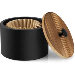 Coffee Filter Holder Wood Filter Storage Container for Counter Coffee Bar Accessories for Home Decor Black
