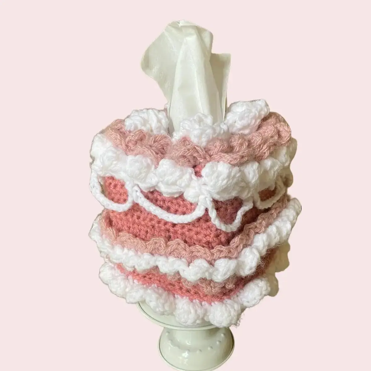 Crochet Cake Tissue Box (pink)
