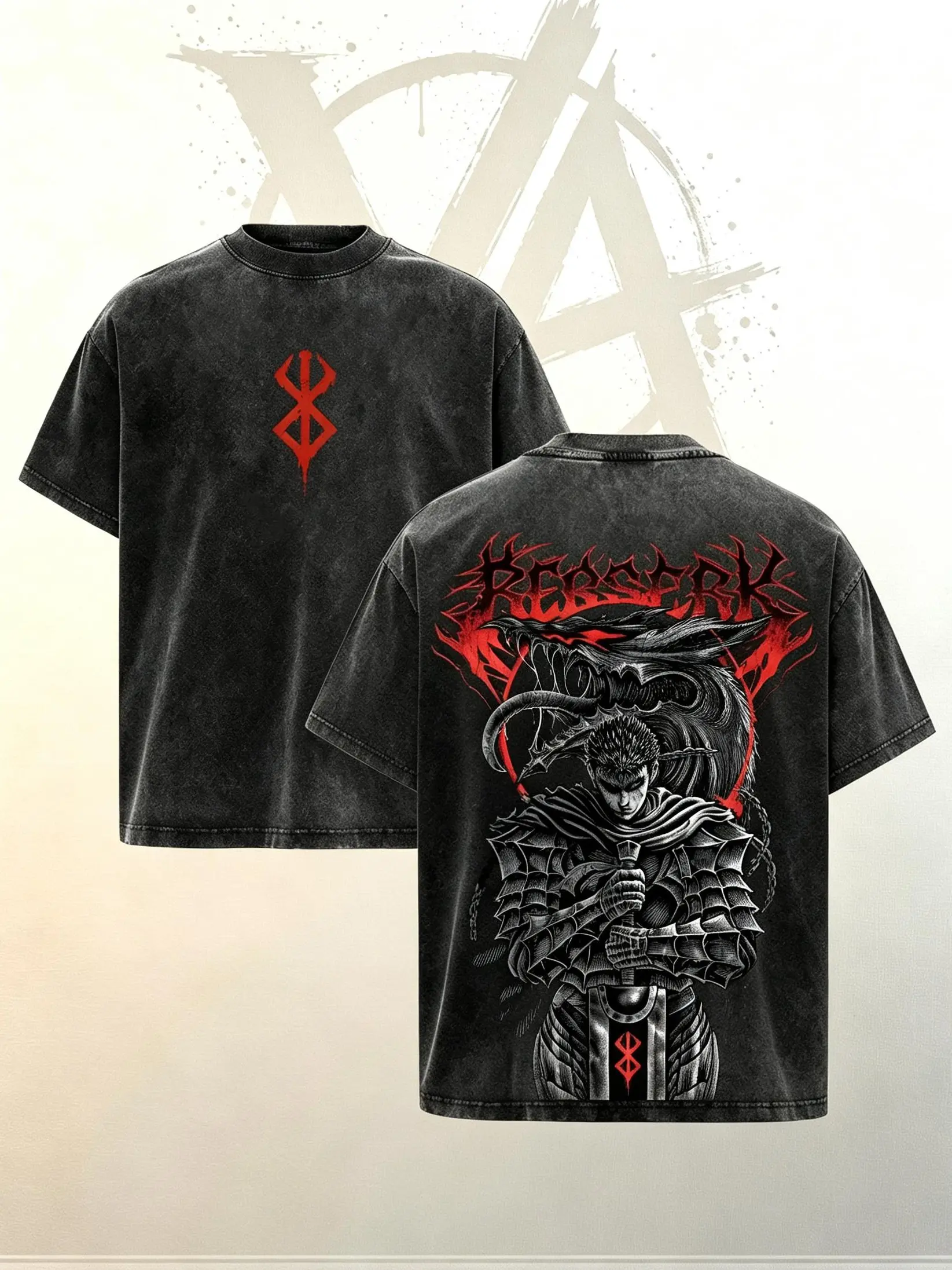 [AVT]Guts T-Shirt Berserk Anime Tee, Black Swordsman Vintage Washed Graphic T-Shirt Dark Fantasy Streetwear & Gym Pump Cover for Men 90s Graphic American Casual Short Sleeve Tee Y2K Japanese Anime Top|Oversized Vintage Anime Acid Wash T-Shirt,funny shirts