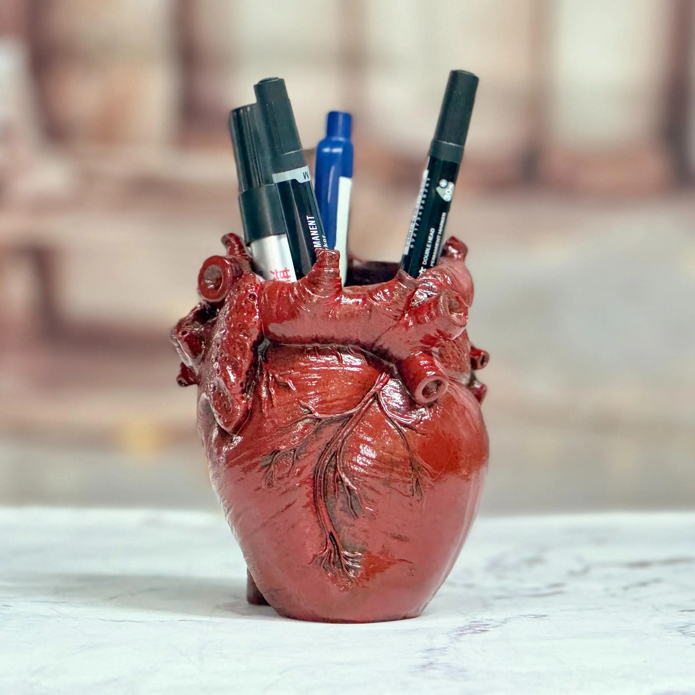 Gothic Anatomical Heart Resin Pen Holder, Pen Cups, Spooky Human Heart Desk Organizer, Desk Accessory, Unique Gift for Horror Lovers & Gothic Decor, Multiple Colors Available